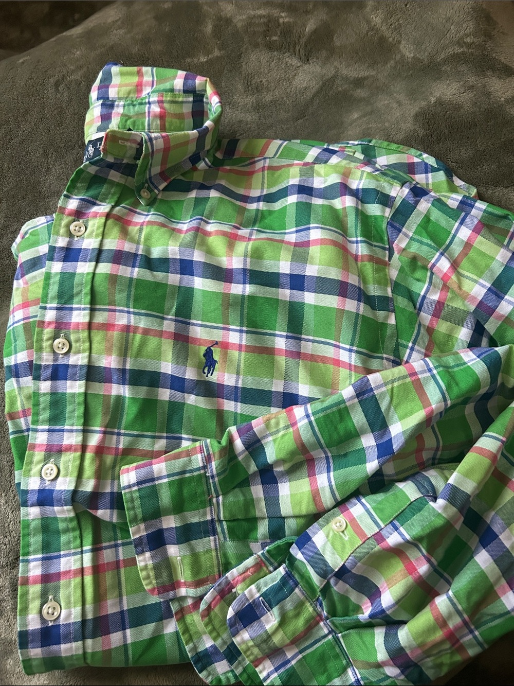 Polo by Ralph Lauren Green Plaid Button-Down Shirt with Blue Pony